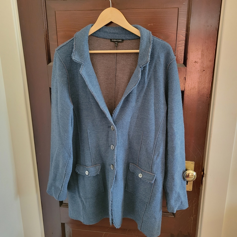 Eileen Fisher Blue and Brown Wool Blend Coat XL